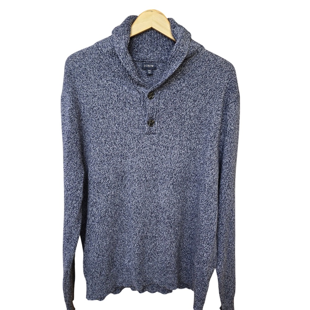 J Crew Lambswool Shawl Collar Knit‎ Sweater Speckled Blue Mens XXL Button Neck